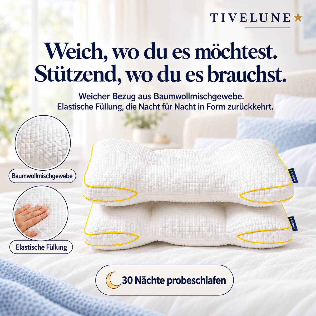 TIVELUNE Ergonomisches Kopfkissen für Erwachsene